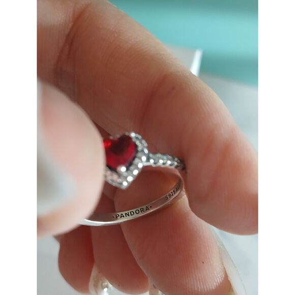 Pandora Elevated Red Heart Ring Sterling Silver Size 7.5 Sparkling Pave Crystal - Picture 9 of 13